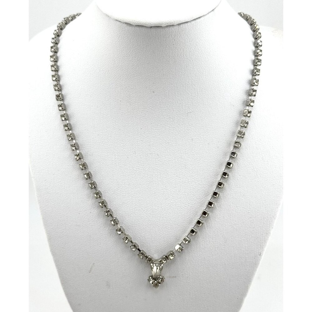 Vintage silver tone glass rhinestone collar necklace